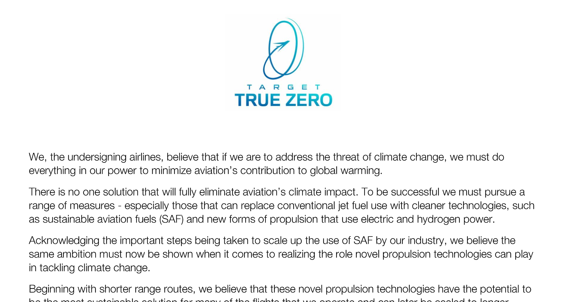 SkyTender very much welcomes the Target True Zero Initiative in aviation